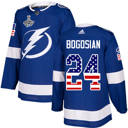 Adidas Tampa Bay Lightning Men #24 Zach Bogosian Blue Home Authentic USA Flag 2020 Stanley Cup Champions Stitched NHL Jersey->tampa bay lightning->NHL Jersey